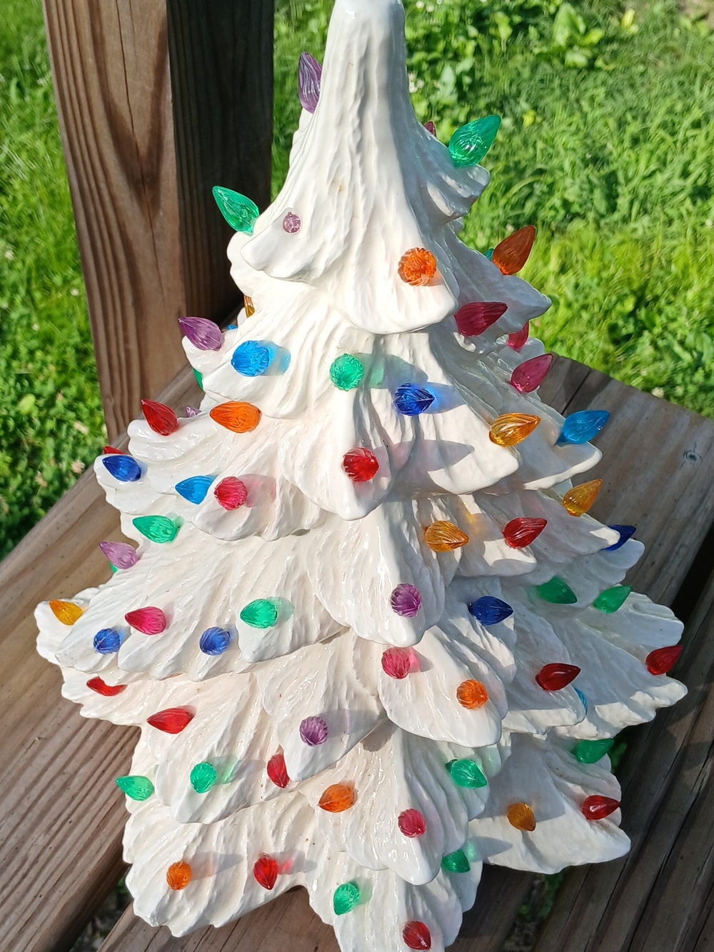 Vintage White Ceramic Holiday Tree with Multicolor Bulbs. Without Base. - Picture 4 of 7